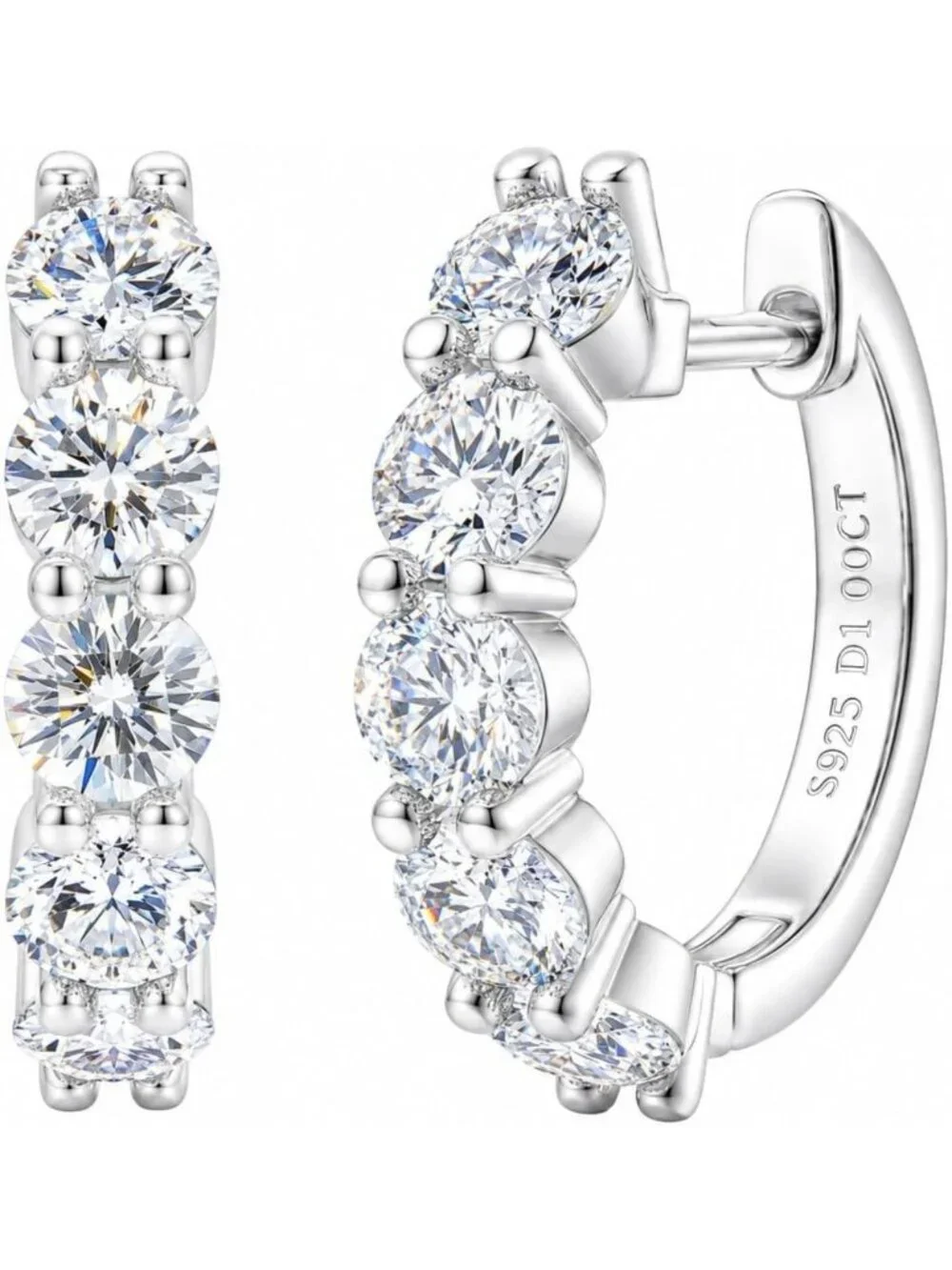 Elegant Moissanite Hoop Earrings in S925 Sterling Silver - Unisex Huggie Style
